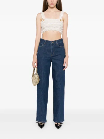 Self-portrait Logo-patch Straight-leg Jeans In Blue