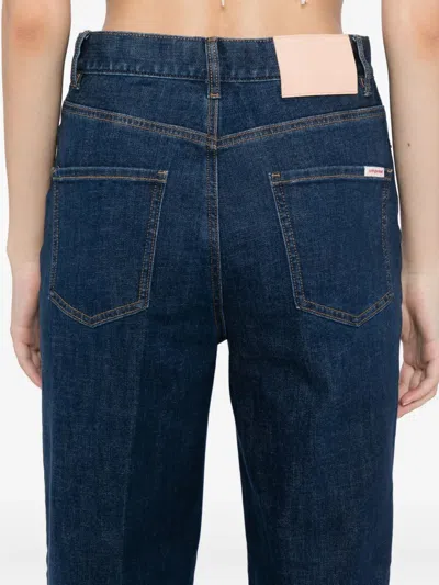 Self-portrait Logo-patch Straight-leg Jeans In Blue