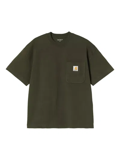 Carhartt Olive Green Crewneck Logo T-shirt In Green