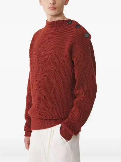 Lanvin Buttoned-shoulder Diamond-pattern Sweater In Red