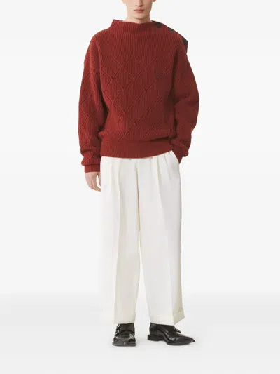 Lanvin Buttoned-shoulder Diamond-pattern Sweater In Red