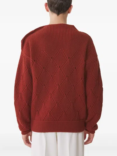 Lanvin Buttoned-shoulder Diamond-pattern Sweater In Red