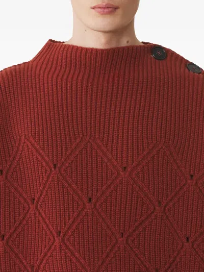 Lanvin Buttoned-shoulder Diamond-pattern Sweater In Red
