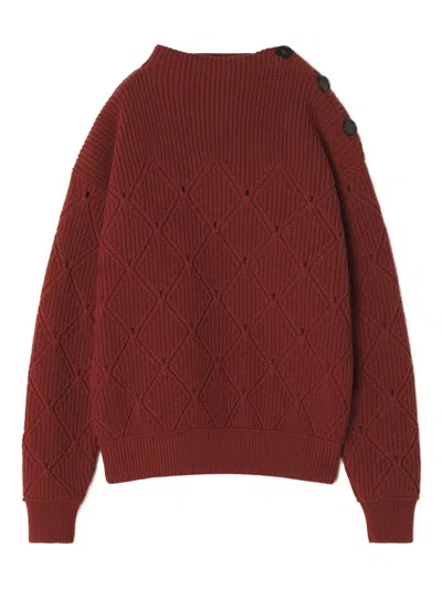 Lanvin Buttoned-shoulder Diamond-pattern Sweater In Red