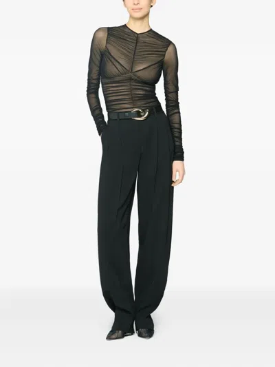 Genny Ruched Mesh Bodysuit In Black