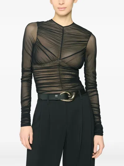 Genny Ruched Mesh Bodysuit In Black
