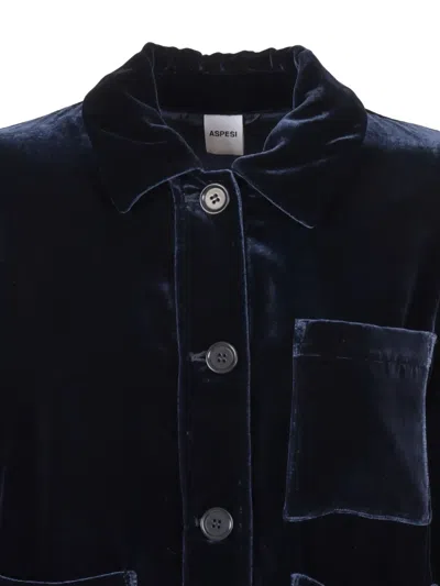 Aspesi Button-down Long-sleeved Casual Jacket In Blue