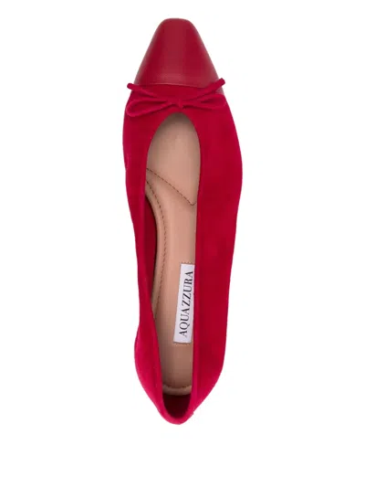 Aquazzura Bow-detail Suede Ballet Flats In Red