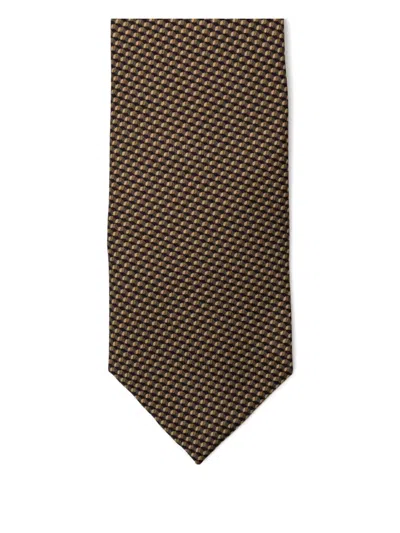 Brioni Patterned Silk Tie In Brown
