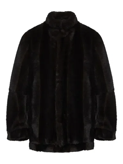 Mm6 Maison Margiela Luxurious Faux Fur High Collar Jacket In Black