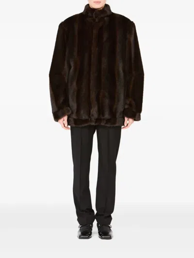 Mm6 Maison Margiela Luxurious Faux Fur High Collar Jacket In Black