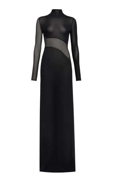 Alaïa Sheer Bodice High-neck Dress In Black