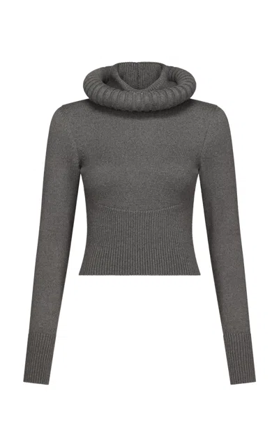 Alaïa Hooded Virgin Wool Sweater In Gray