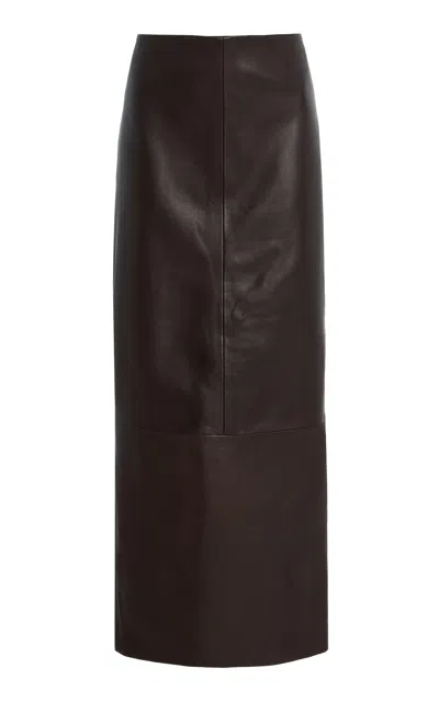 St Agni Exclusive Leather Maxi Column Skirt In Brown