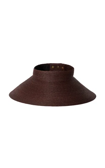 Janessa Leone Birdie Wide-brimmed Raffia Visor In Burgundy