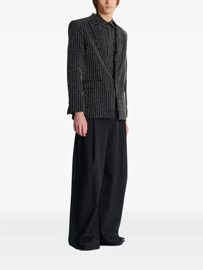 Balmain 1-button Wool Jacket With Crystal Stripes In Black
