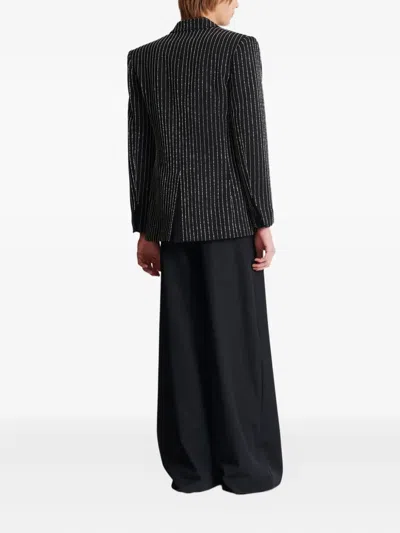 Balmain 1-button Wool Jacket With Crystal Stripes In Black