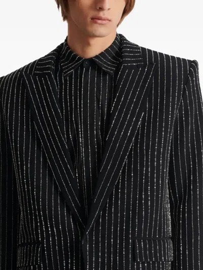 Balmain 1-button Wool Jacket With Crystal Stripes In Black