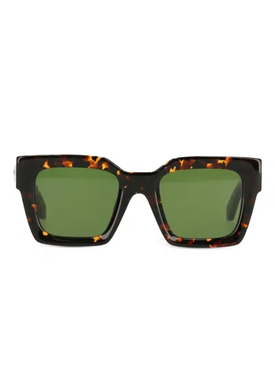 Off-white Tortoiseshell Geometric-frame Sunglasses In Green