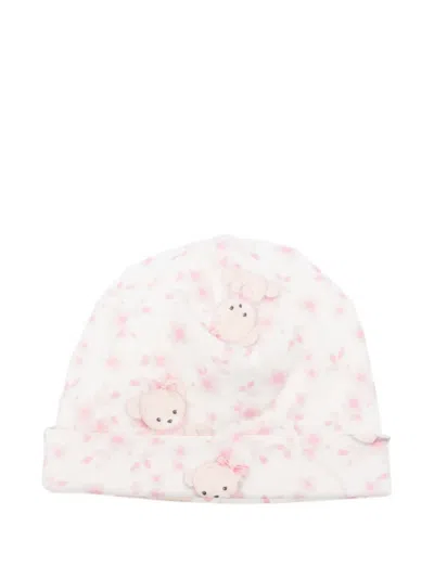 Monnalisa Teddy Bear-print Floral Beanie In Pink