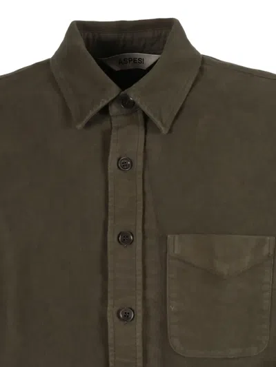 Aspesi Tailored Button-up Shirt With Pointed Collar In Green