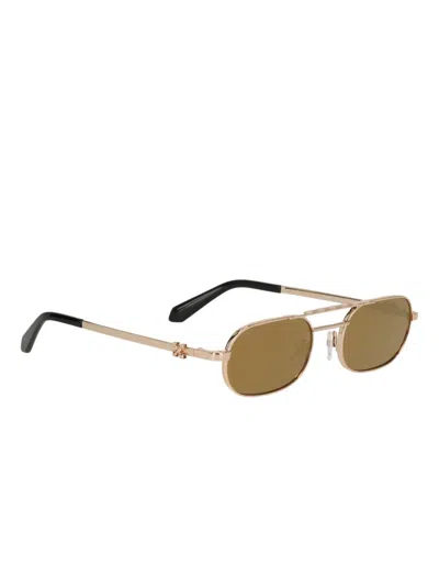 Off-white Oval-frame Double-bridge Sunglasses In Gold