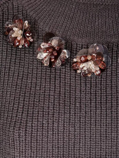 P.a.r.o.s.h Medium Knit Wool Sweater With Floral Embellishments In Purple