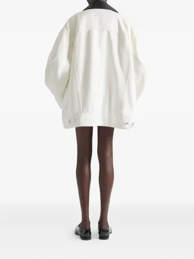 Givenchy Oversize Denim Trucker Jacket With Leather Collar In White