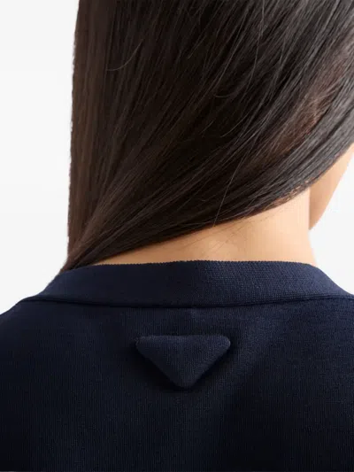 Prada Triangle-patch Buttoned Cardigan In Blue