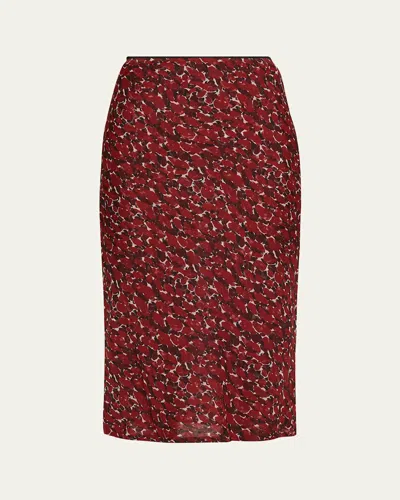Saint Laurent Printed Cotton-silk Midi Skirt In Red
