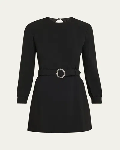 Saint Laurent Wool-cotton Belted A-line Mini Dress In Black