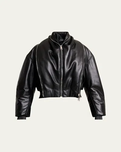 Givenchy Double Shawl-collar Leather Crop Bomber Jacket In Black