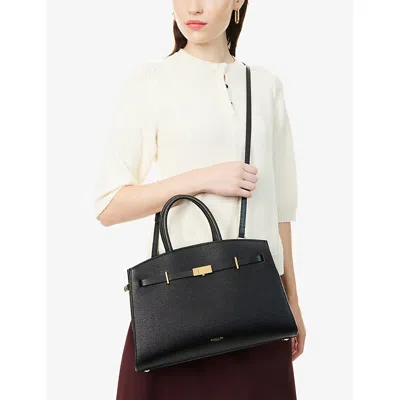 Demellier The Hudson Midi Grained Leather Top Handle Bag In Black