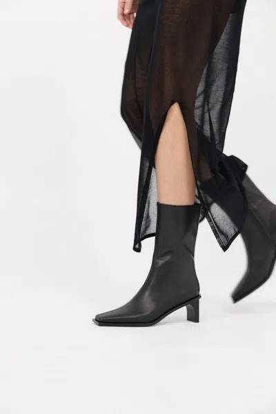 St Agni Block Heel Leather Border Boots In Black