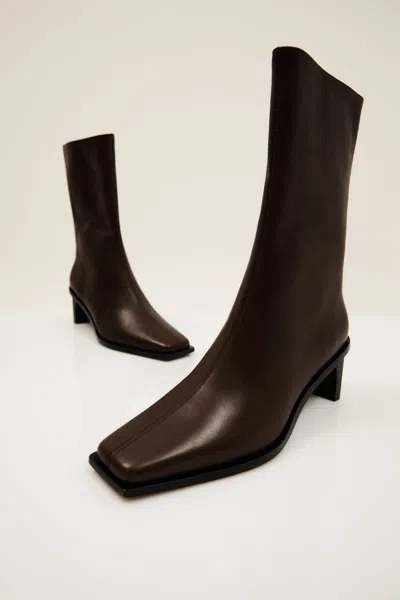 St Agni Block Heel Leather Border Boots In Brown
