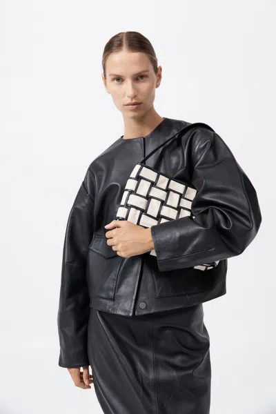 St Agni Border Woven Mini Tote In Brown