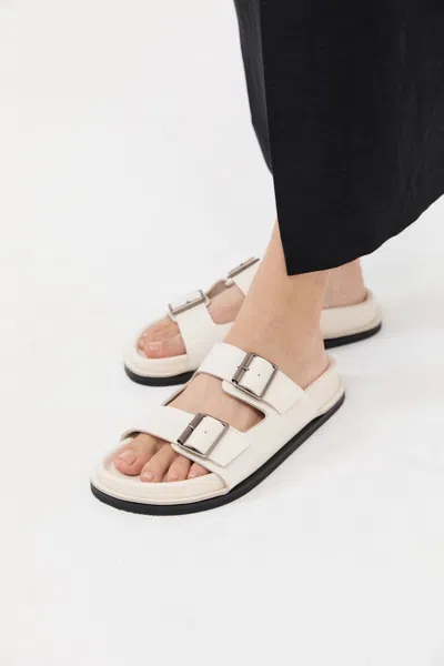 St Agni Double Buckle Slides In White