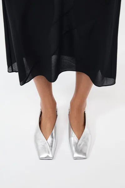 St Agni Envelope Sling Back Flat In Silver