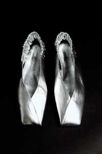 St Agni Envelope Sling Back Flat In Silver
