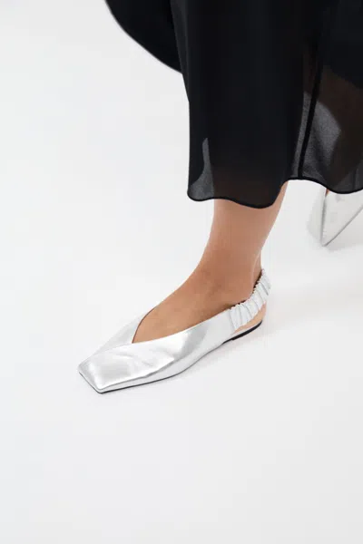 St Agni Envelope Sling Back Flat In Silver