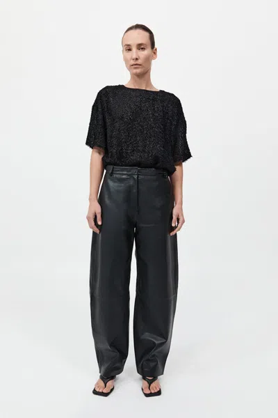 St Agni Feathered Silk Tee In Black