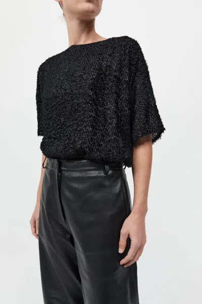 St Agni Feathered Silk Tee In Black