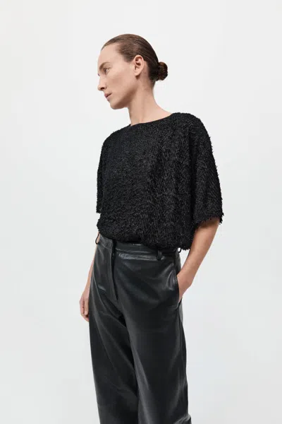 St Agni Feathered Silk Tee In Black
