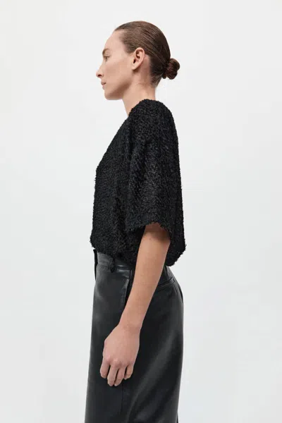 St Agni Feathered Silk Tee In Black