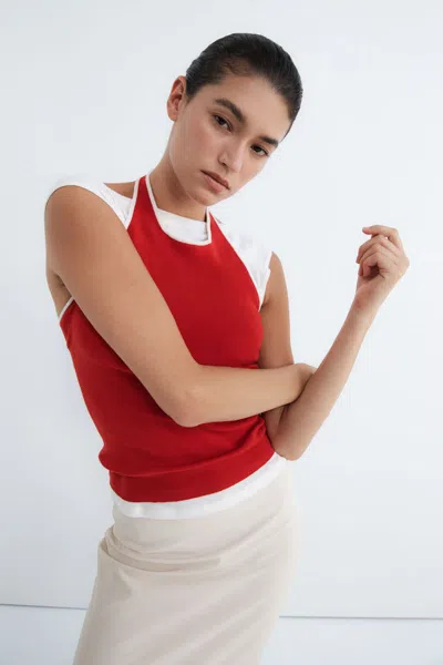 St Agni Fine Line Halter Top In Red