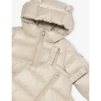 Moncler Light Beige Baby Padded Shell-down Jacket And Overalls Se In White