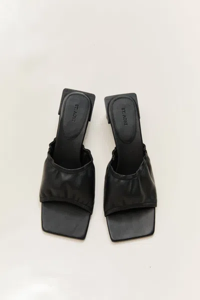 St Agni Gathered Block Heel In Black