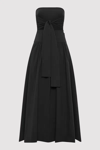 St Agni Black Gathered Strapless Tie Back Maxi Dress