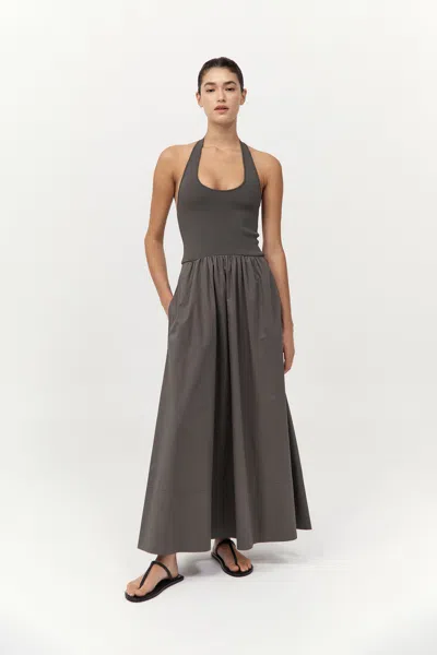 St Agni Gathered Halter Maxi Dress In Khaki