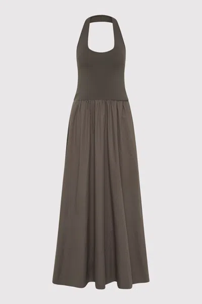 St Agni Gathered Halter Maxi Dress In Khaki